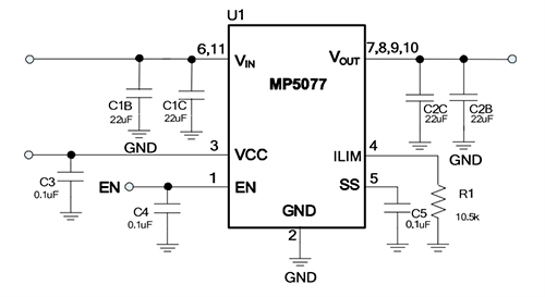 Schematic - Monolithic Power Systems (MPS) EV5077-G-00A Load Switch Evaluation Board